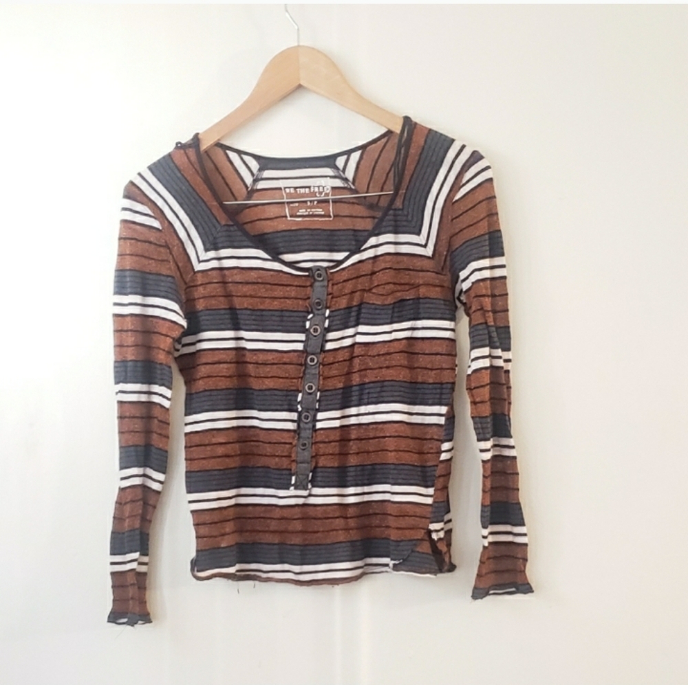 We The Free Metallic Striped Semi Sheer Blouse Size small